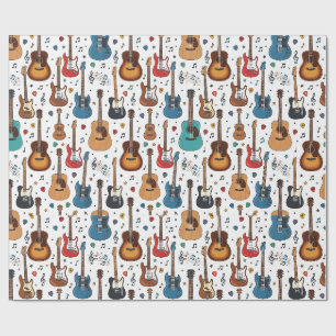 Kleurrijke gitaar- en muziekpatroon cadeaupapier