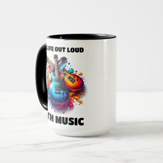Kleurrijke gitaren leven hardop met muziek mok (Voorkant links)