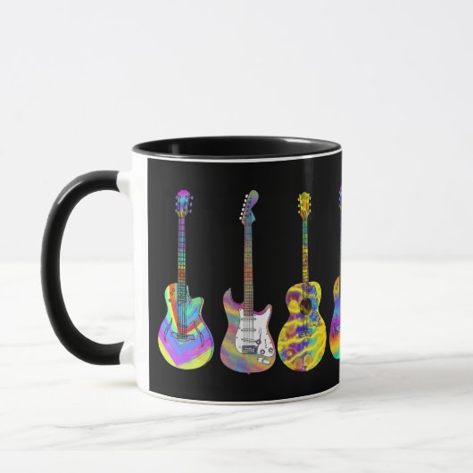 Kleurrijke gitaren op zwart mok (Links)