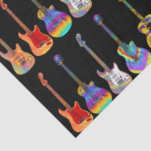 Kleurrijke gitaren op zwart tissuepapier (Detail)