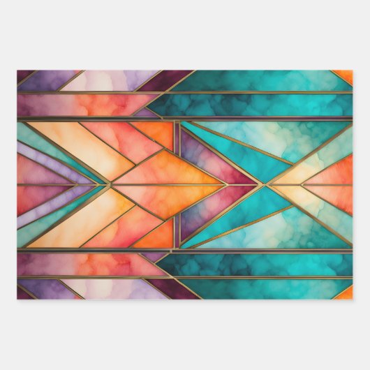 Kleurrijke Glas in lood Art Wrapping Paper Sheets (Voorkant 3)