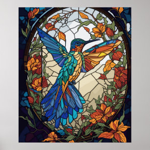 Kleurrijke Glas in lood Artistic Hummingbird Poster