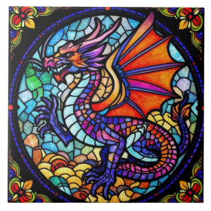 Kleurrijke Glas in lood Dragon Mosaic Tegeltje