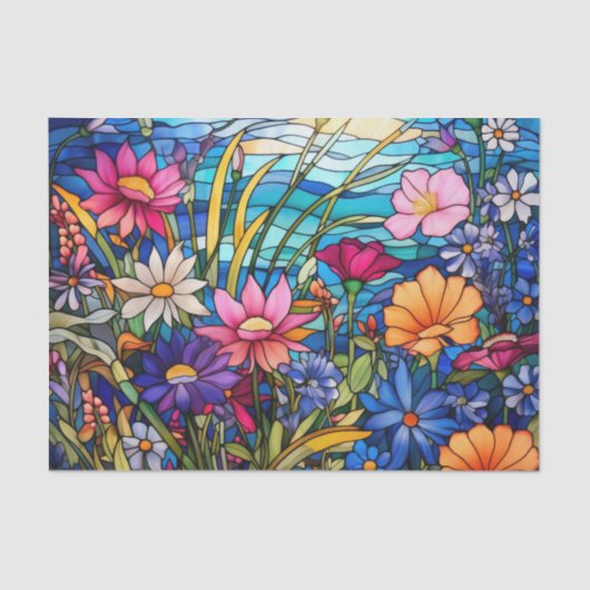 Kleurrijke Glas in lood Effect Bloemen Decoupage Tissuepapier (Voorkant)