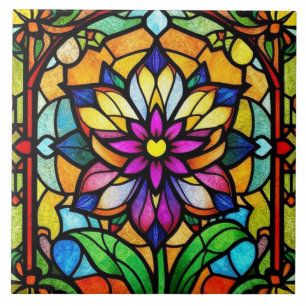 Kleurrijke Glas in lood Flower Naturel Geïnspireer Tegeltje