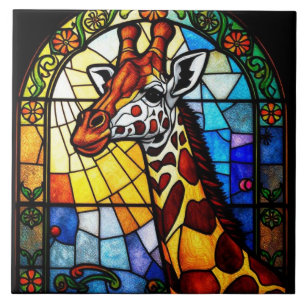 Kleurrijke Glas in lood Giraffe Dierenartwork Tegeltje
