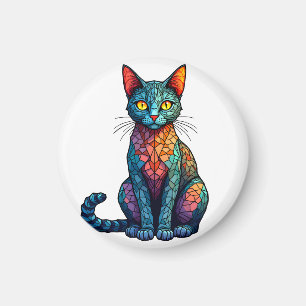 Kleurrijke Glas-in-Lood Kat 784 Magneet