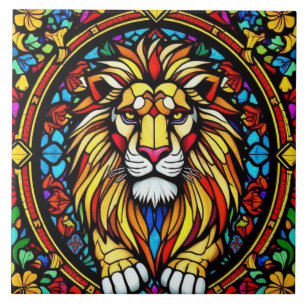 Kleurrijke Glas in lood Lion Animal Geïnspireerd Tegeltje