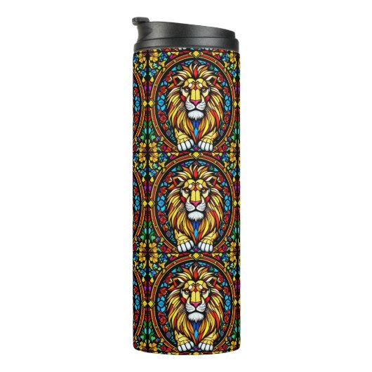 Kleurrijke Glas in lood Lion Animal Geïnspireerd Thermosbeker (Geroteerd rechts)