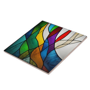 Kleurrijke Glas in lood Mozaïek Abstractie Tegeltje