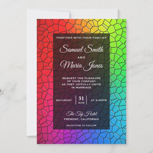 Kleurrijke Glas in lood Mozaïek Bruiloft Uitnodigi Kaart (Voorkant)