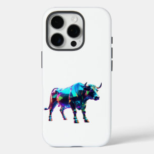 Kleurrijke Glass Bull Digital Art – Vibrant Neon 3 iPhone 16 Pro Hoesje