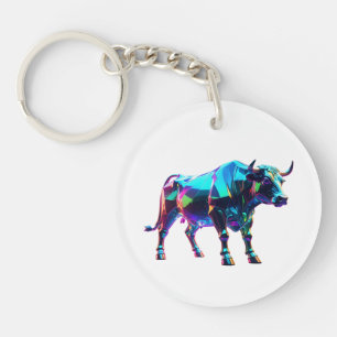 Kleurrijke Glass Bull Digital Art – Vibrant Neon 3 Sleutelhanger