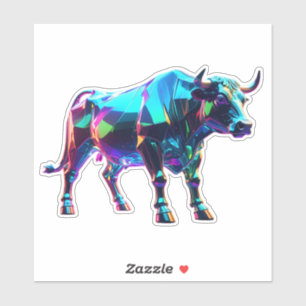 Kleurrijke Glass Bull Digital Art – Vibrant Neon 3 Sticker