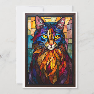 Kleurrijke Glasstijl Schattige Kat met Gele Ogen Kaart