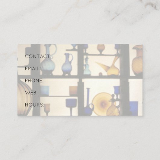 Kleurrijke glazen flesjes Antiek Visitekaartje (Achterkant)