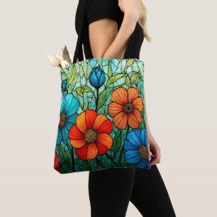 Kleurrijke Glazen in lood bloemen Draagtas