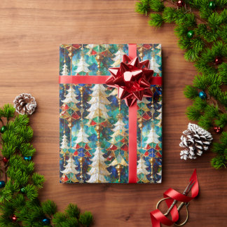 Kleurrijke Glazen in lood kerstbomen Cadeaupapier