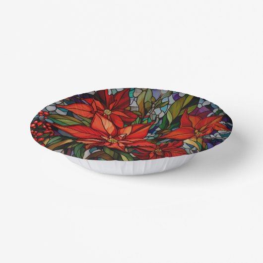 Kleurrijke Glazen in lood stijl Poinsettias & Holl Papieren Kommen (Gebogen)