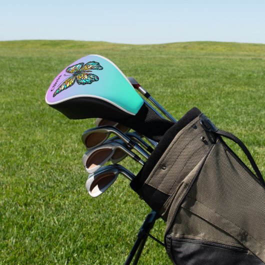 Kleurrijke Glazen in lood vlinder gepersonaliseerd Golfheadcover (Insitu)