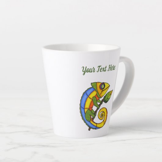 Kleurrijke glimlach hagedis Holding Twig Leaf Latte Mok (Rechterhoek)