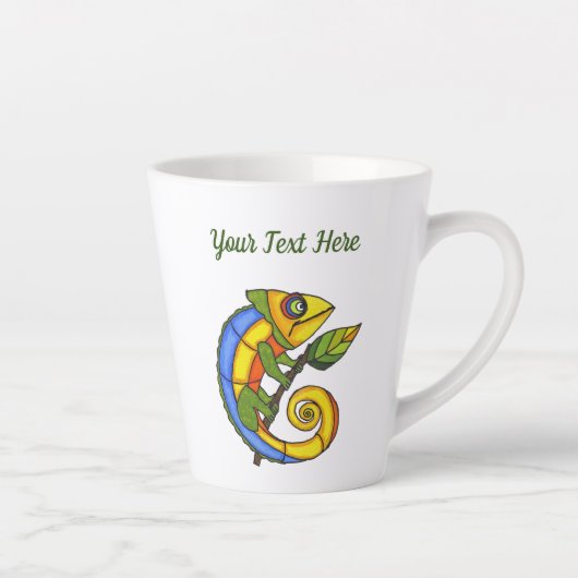 Kleurrijke glimlach hagedis Holding Twig Leaf Latte Mok (Rechts)