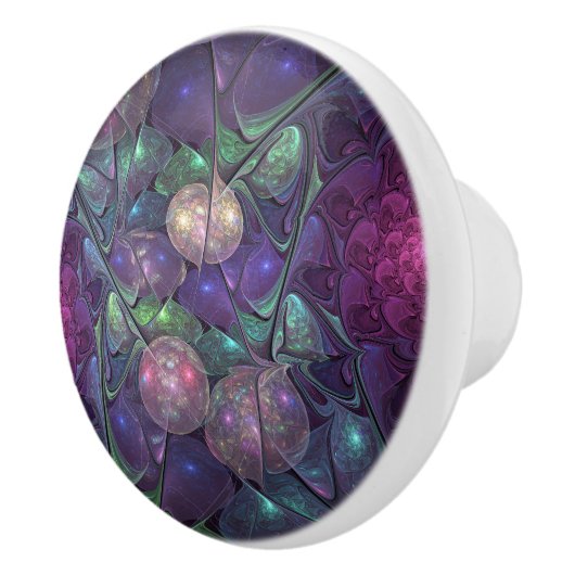 Kleurrijke glinsterende moderne Abstracte fractal Keramische Knop (Rechts)