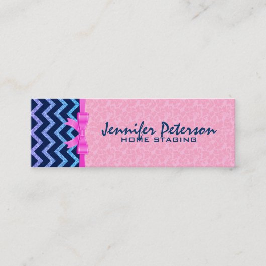 Kleurrijke Glitter Blauwe Chevron Roze Damasks 2a Mini Visitekaartje (Voorkant)