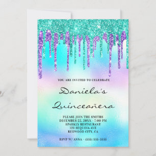 Kleurrijke Glitter Drip Iriserende Quinceañera Kaart