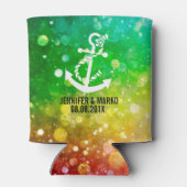 Kleurrijke glitter met nautische bootanker blikjeskoeler (Achterkant)