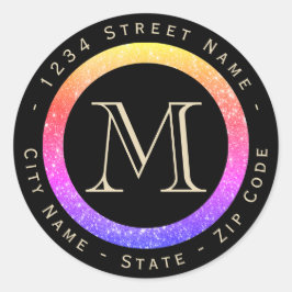 Kleurrijke Glitter Monogram Retouradreslabel Ronde Sticker