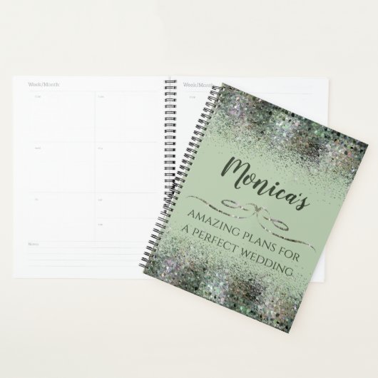 Kleurrijke Glitter Paarse en Sage Wedding Planner (Display)
