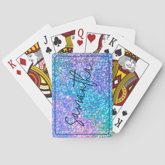 Kleurrijke glitter textuur aangepaste script typog pokerkaarten (Achterkant)