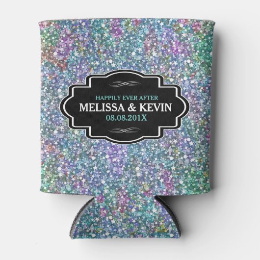 Kleurrijke Glitter textuur Zwart Lijst Accent Blikjeskoeler (Voorkant)