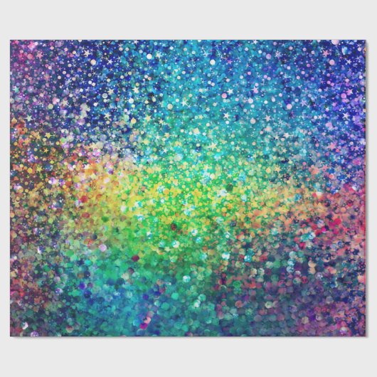 Kleurrijke glitter & witte sparkles textuur afdruk cadeaupapier (Vlak)