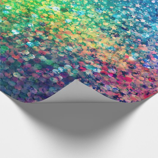 Kleurrijke glitter & witte sparkles textuur afdruk cadeaupapier (Hoek)
