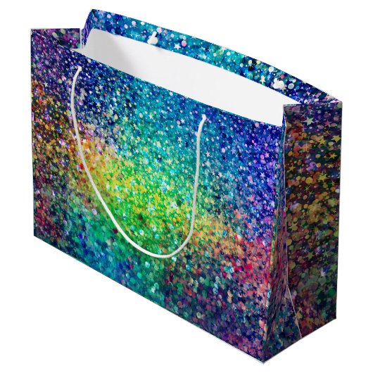Kleurrijke glitter & witte sparkles textuur afdruk groot cadeauzakje (Achterkant Gekanteld)