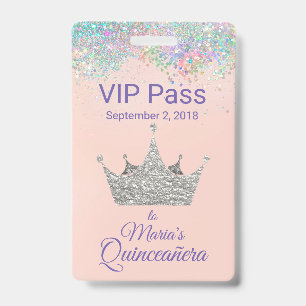 Kleurrijke Glitter Zilveren Kroon Quinceañera VIP Badge