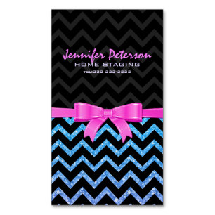 Kleurrijke Glitter Zwart Zigzag Chevron Patroon 2 Visitekaartje Magneet