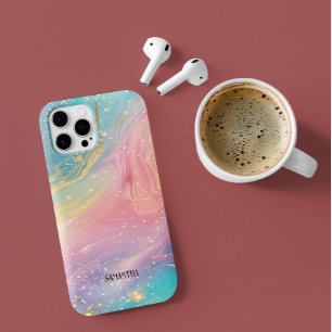 Kleurrijke glitterinkt marmeren textuur monogram iPhone 15 pro case