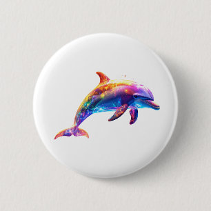 Kleurrijke gloeiende dolfijnkunst - levendige neon ronde button 5,7 cm