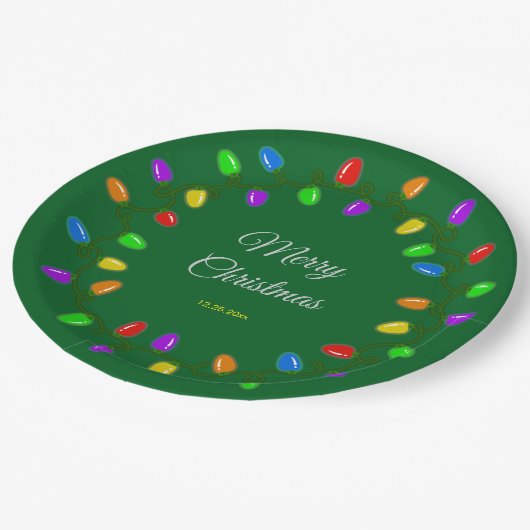 Kleurrijke gloeiende kerstverlichting papieren bordje (Gekanteld)