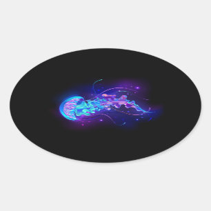Kleurrijke gloeiende kwal ovale sticker