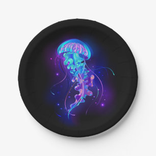 Kleurrijke gloeiende kwal papieren bordje