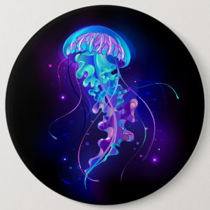 Kleurrijke gloeiende kwal ronde button 6,0 cm