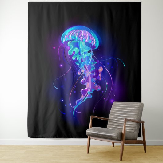 Kleurrijke gloeiende kwal wandkleed (In situ)