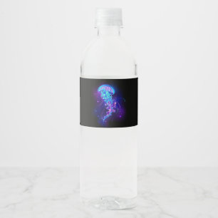 Kleurrijke gloeiende kwal waterfles etiket