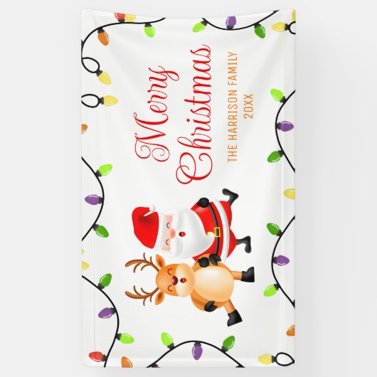 Kleurrijke gloeilampen Santa Reindeer Kerstmis Spandoek (Verticaal)