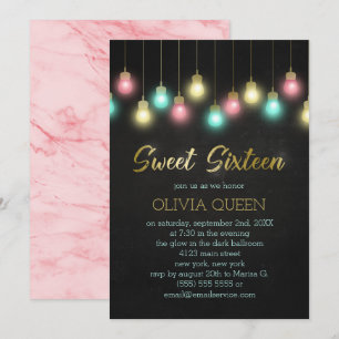 Kleurrijke gloeilampen Sweet Sixteen Party Kaart