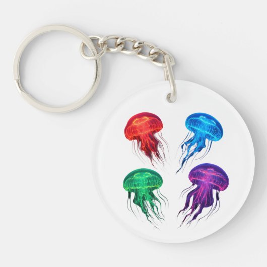 Kleurrijke Glowing Jellyfish Art Sleutelhanger (Voorkant)
